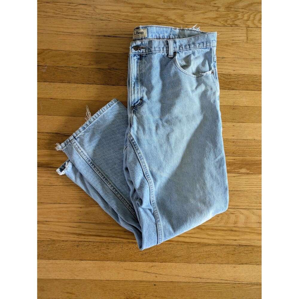 L.L. Bean Standard Fit Jeans 38 X 29 Light Wash Denim, Item#296551, heavy wear
